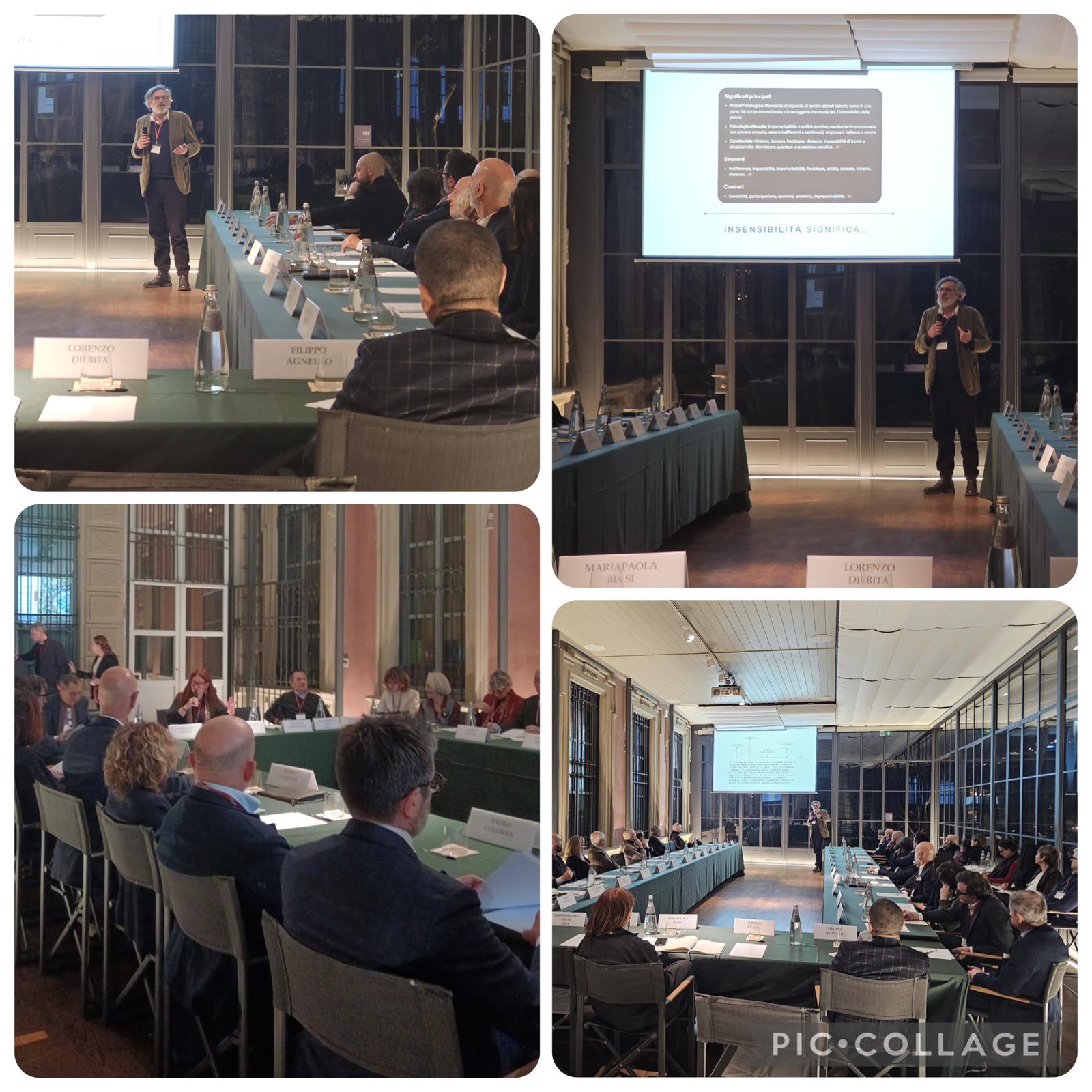 Executive audience attending a K.hub Journey session while Lorenzo De Rita presents insights on contemporary cities, social transformation, and collective behavior.