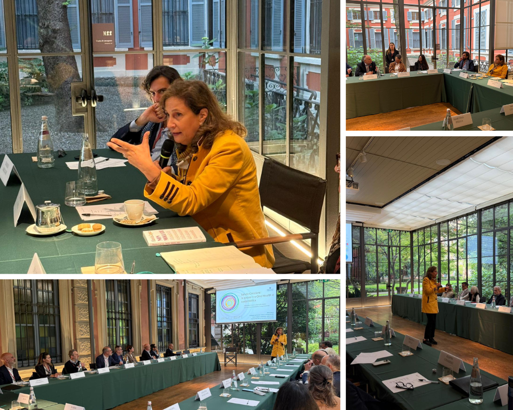 Ilaria Capua speaking during a K.hub Journey roundtable discussion on circular health, sustainability and global interdependence at Museo Poldi Pezzoli in Milan.