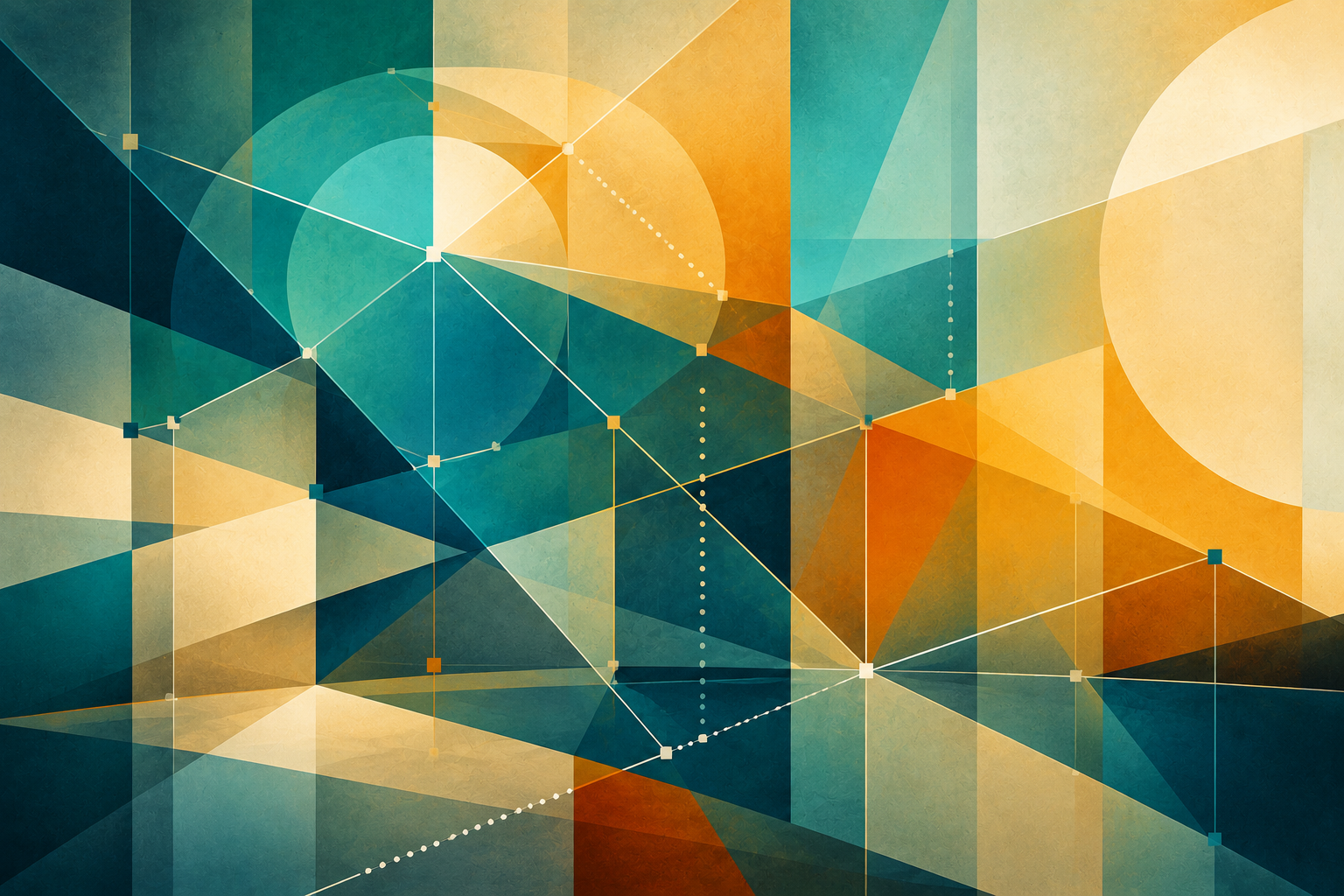 Culture as a Strategic Lever Abstract geometric illustration with teal, turquoise, ochre and golden yellow shapes connected by lines and nodes, suggesting organizational culture and strategic alignment.